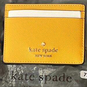 KATE SPADE Madison Yellow Daffodil Saffiano Leather Gold Card Case Wallet NWT
